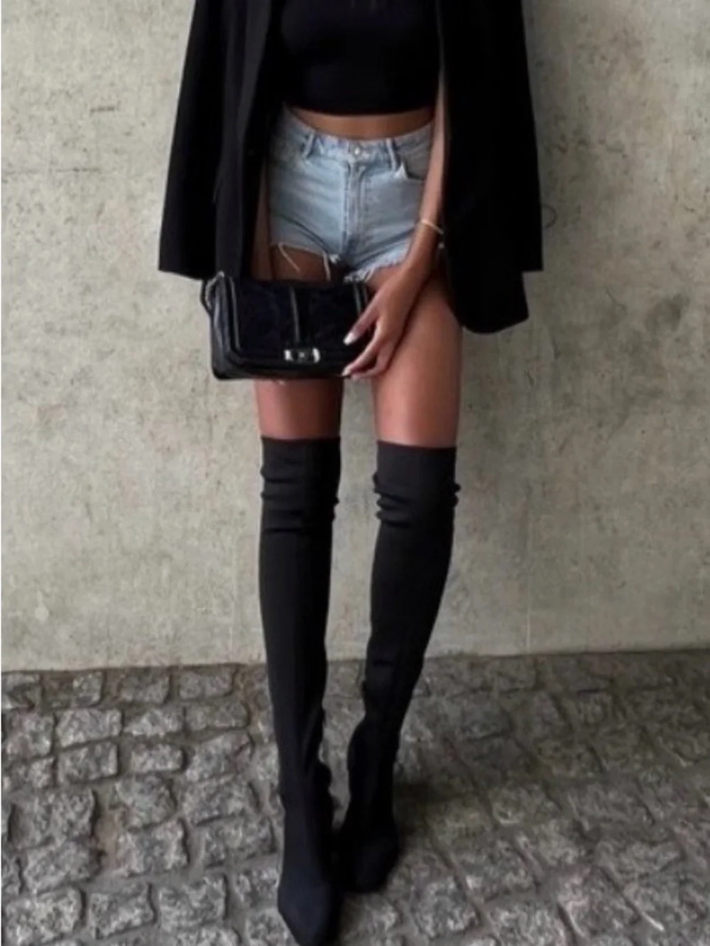 Women’s Black Over-the-Knee Steve Madden Isaac Faux Suede Stretch Boots